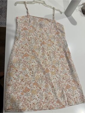 Forever 21 White Floral Mini Dress with Peach and Beige Accents